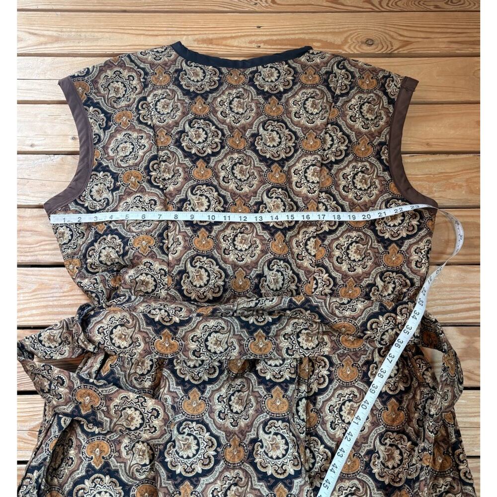 Vintage Handmade Quilted sleeveless Zip Dress Size L Brown Q11 - Picture 4 of 4